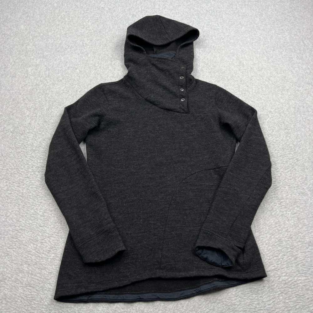 Nau Hoodie Womens Medium Charcoal Gray Wool Blend Asymmetrical Button Cowl Neck